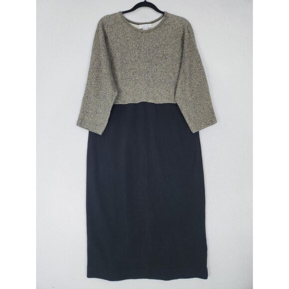 J Jill Dress Womens Large Petite Gray Black Vintage Cotton Sweater Maxi USA Made - Picture 1 of 12
